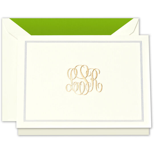 Hand Engraved Monogram with Frame Lightweight Note Cards